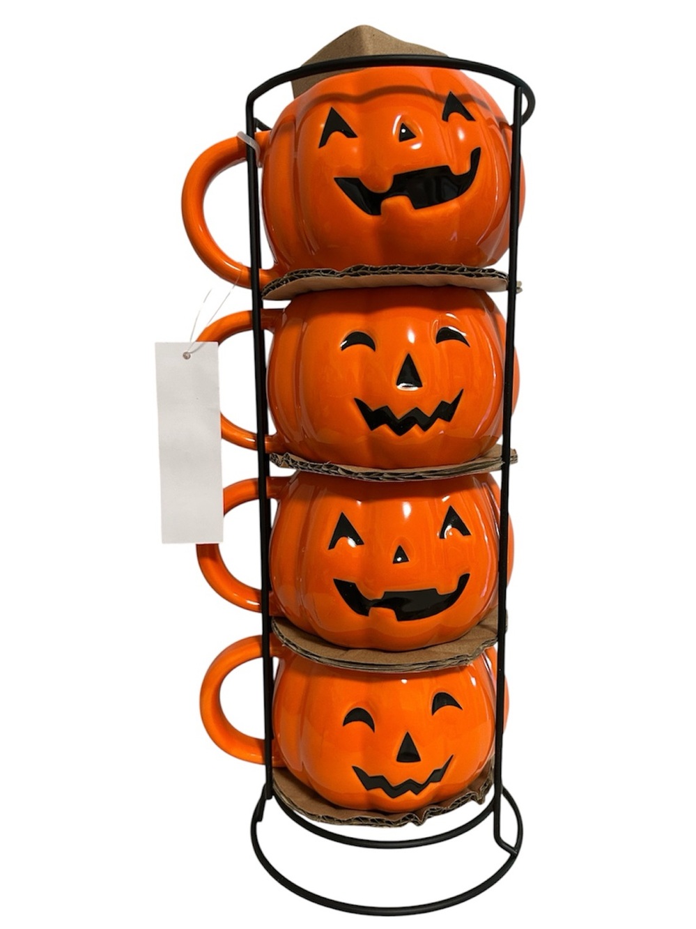 Way To Celebrate Halloween Pumpkin Stackable Mug Set with Iron Rack New
